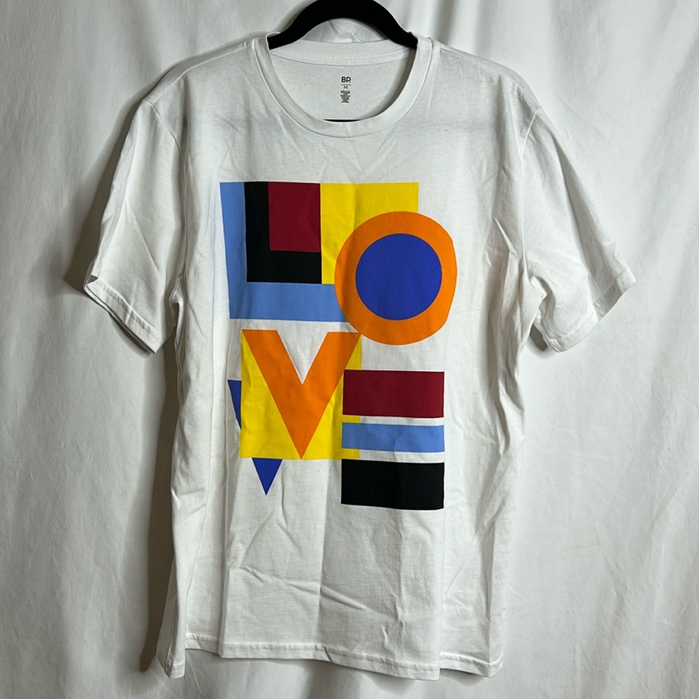 NWOT BP Mens White Graphic LOVE Shirt Size MEDIUM